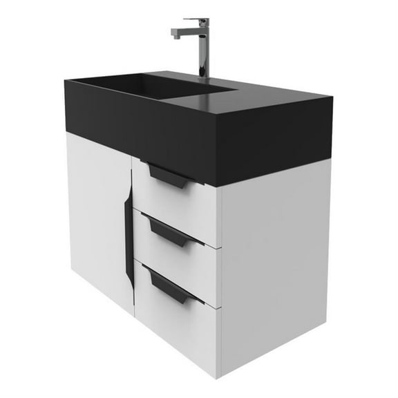 Castello USA Amazon 36" White Wood Floating Vanity with Black Top and Black Trim