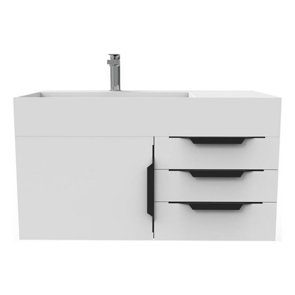 Castello USA Amazon 36" White Wood Floating Vanity with White Top and Black Trim