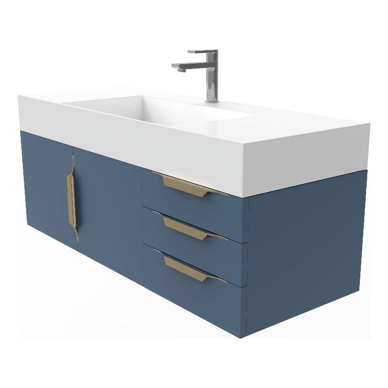 Amazon 48" Blue Wood Floating Vanity with White Top and Gold Trim ...