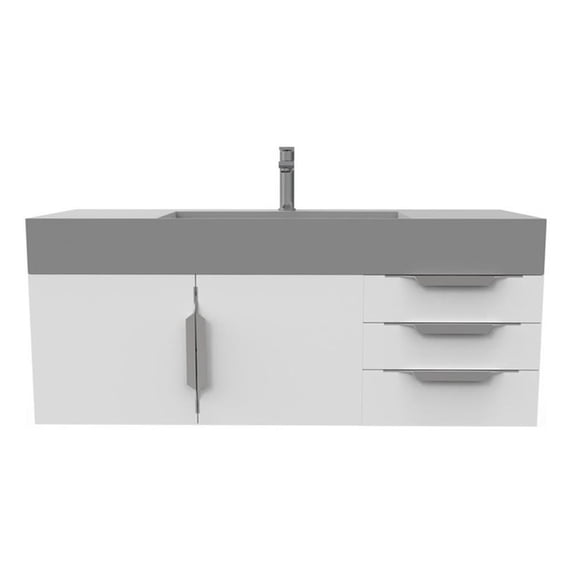 Amazon 48" White Wood Floating Vanity with Gray Top and Chrome Trim
