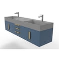 thumbnail image 1 of Amazon 72" Blue Wood Floating Vanity with Gray Top and Gold Trim, 1 of 10
