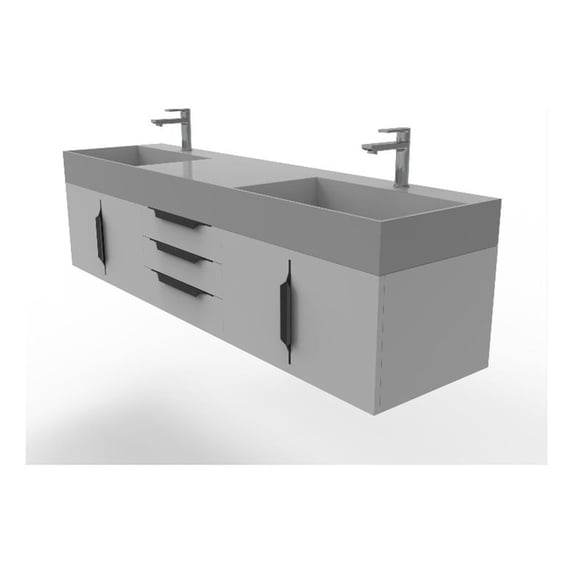 Amazon 72" Gray Wood Floating Vanity with Gray Top and Black Trim