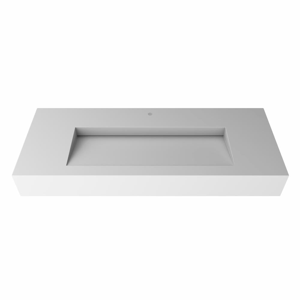 48" White Wall-Mounted Rectangular Stone Bathroom Sink
