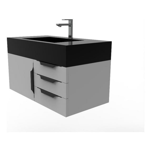 Castello USA Nile 36" Gray Wood Floating Vanity with Black Top and Black Trim