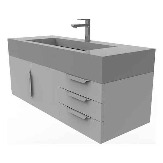 Castello USA Nile 48" Gray Wood Floating Vanity with Gray Top and Chrome Trim