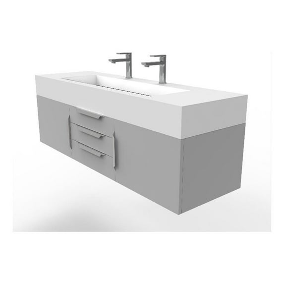 Nile 60" Gray Wood Floating Vanity with White Top and Chrome Trim