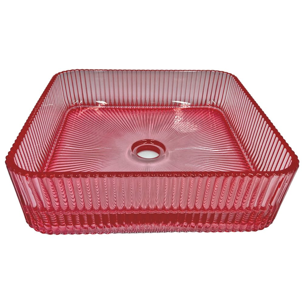 15" Red Rose Ribbed Glass Square Vessel Sink