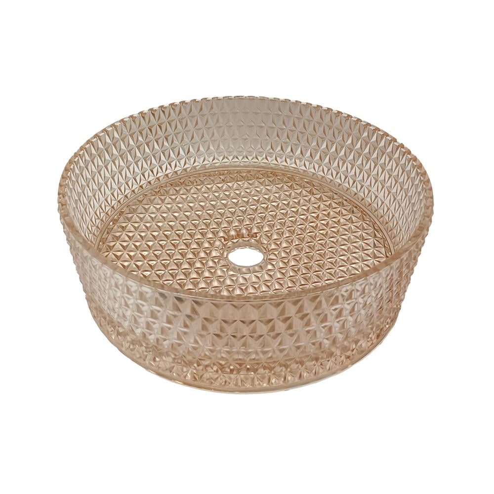 Champagne Pink 16" Textured Glass Circular Bathroom Vessel Sink