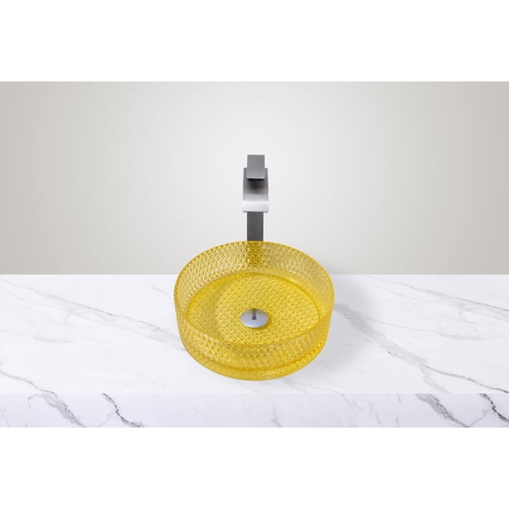 CastelloUSA Scotch Round Basin Glass Crystal Bathroom Vessel Sink in Multiple Colors 16" - Yellow