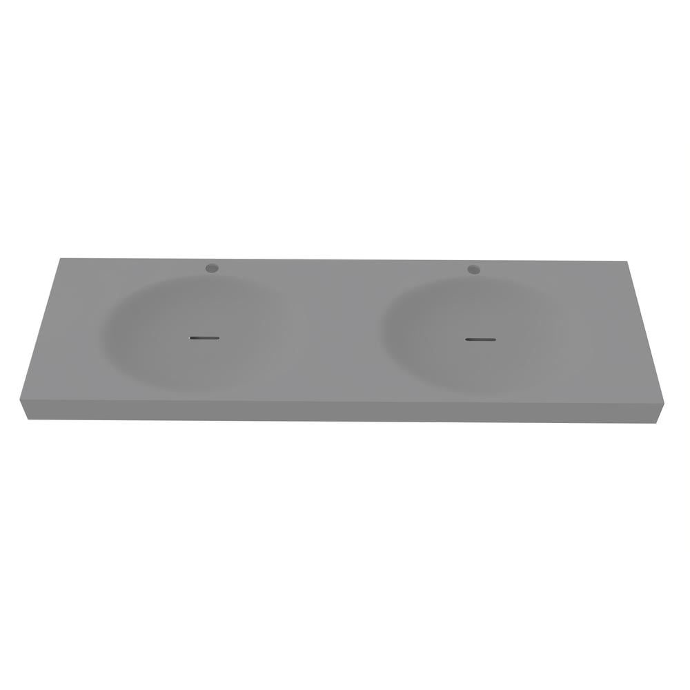 CastelloUSA Thin Wall Mount Shallow Basin Double Bathroom Sink in Gray