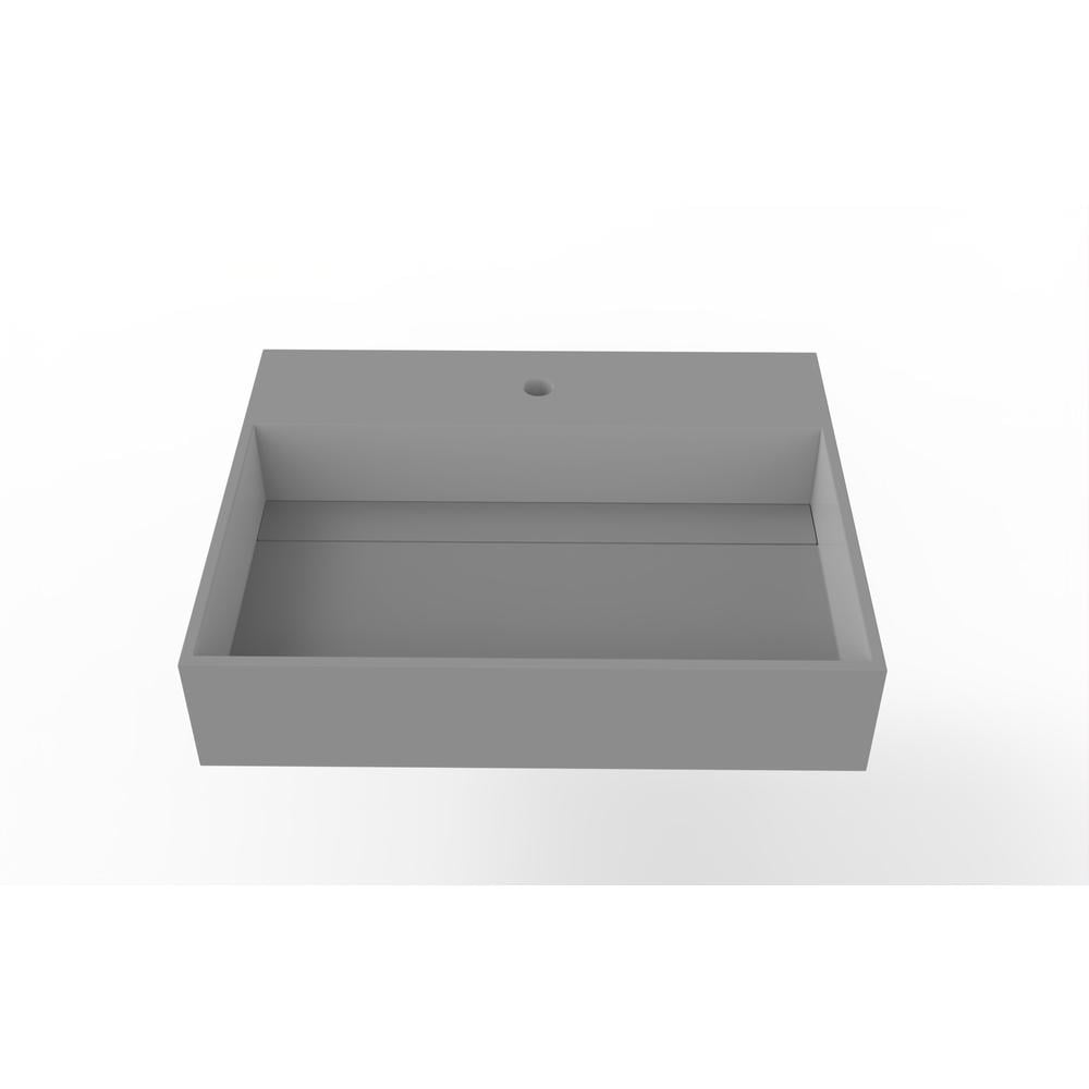 Gray 24" Wall-Mounted Stone Bathroom Sink with Concealed Drain