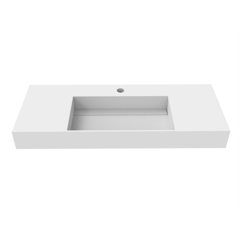 White Stone 48" Wall-Mounted Rectangular Bathroom Sink