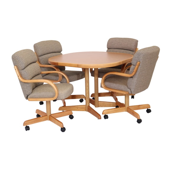 Caster Chair Company 5-Piece 42x42 Caster Dining Set Wood Edge Laminate Table Top & Pewter Chairs