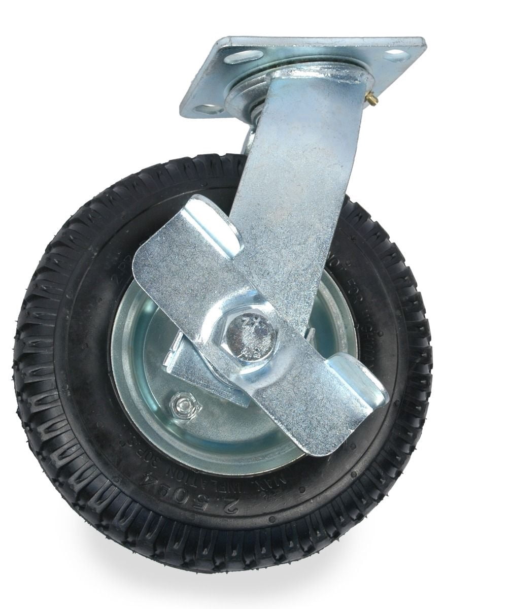 Caster - Flat Free Tire with Wheel Brakes (Pack of 4)  2 Swivel  2 Rigid  Industrial Grade - (8 Inch)