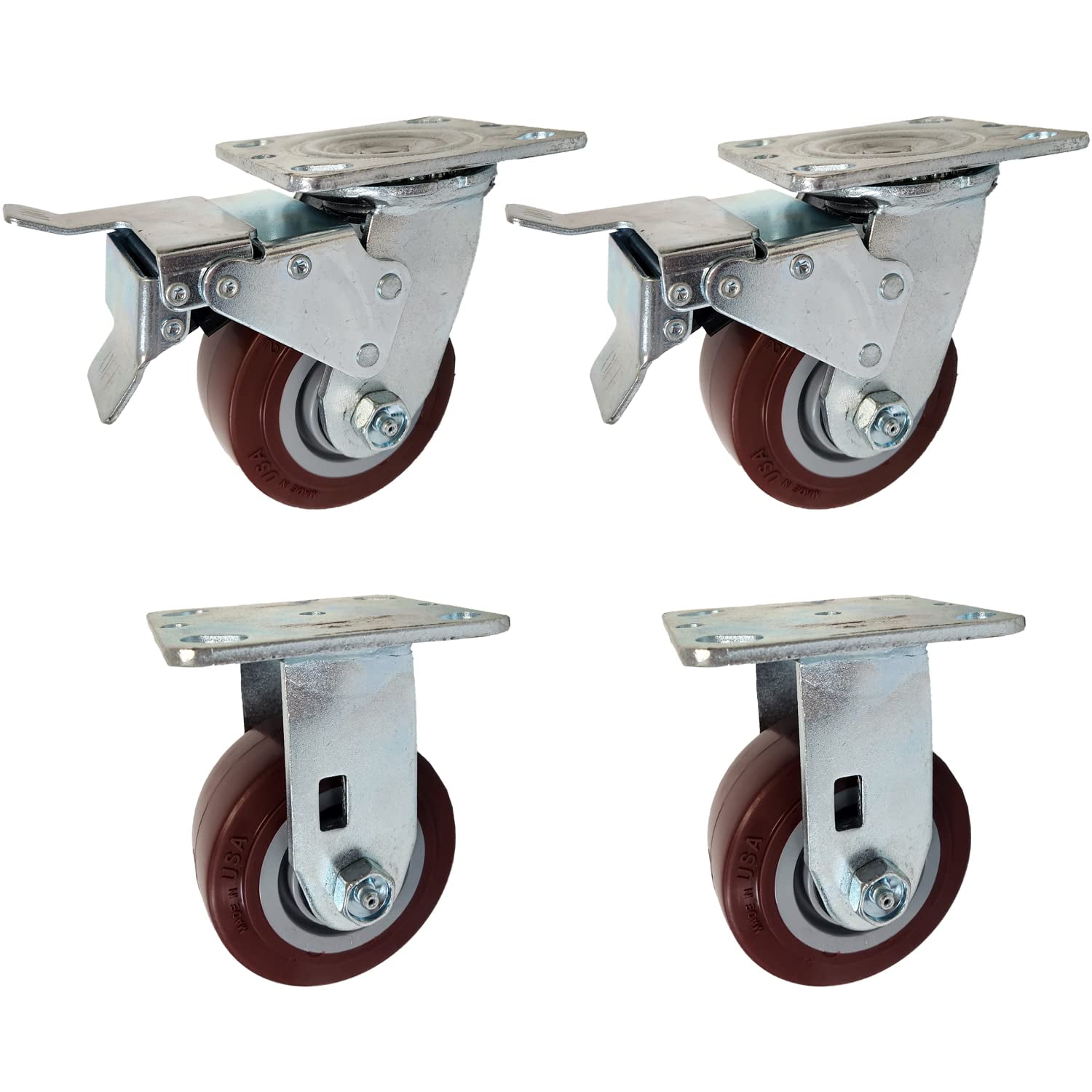 Caster HQ 4" X 2" Maroon Polyurethane Caster Set 2,800 Lb Capacity (2