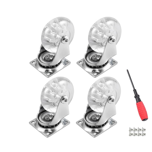 Caster Set of 4,Swivel Wheels for Furniture, 2 Inch Heavy Duty 500LBS Crystal Clear Polyurethane Rolling Castors with 360 Degree Plate for Cabinet, Ottoman, Bench (Not for Chair Legs)