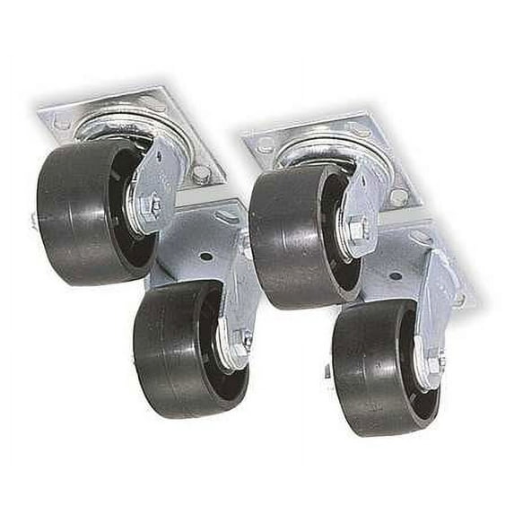 Caster Set, 5 in. L x 2 in. W, Steel, Black