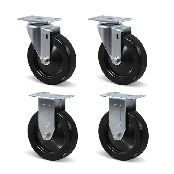 Caster Set of 4, 5" Heavy Duty Industrial Caster Wheels with Load 1400lbs Capacity, Hard Rubber Wheels for Cart Furniture (2 Swivel & 2 Rigid)