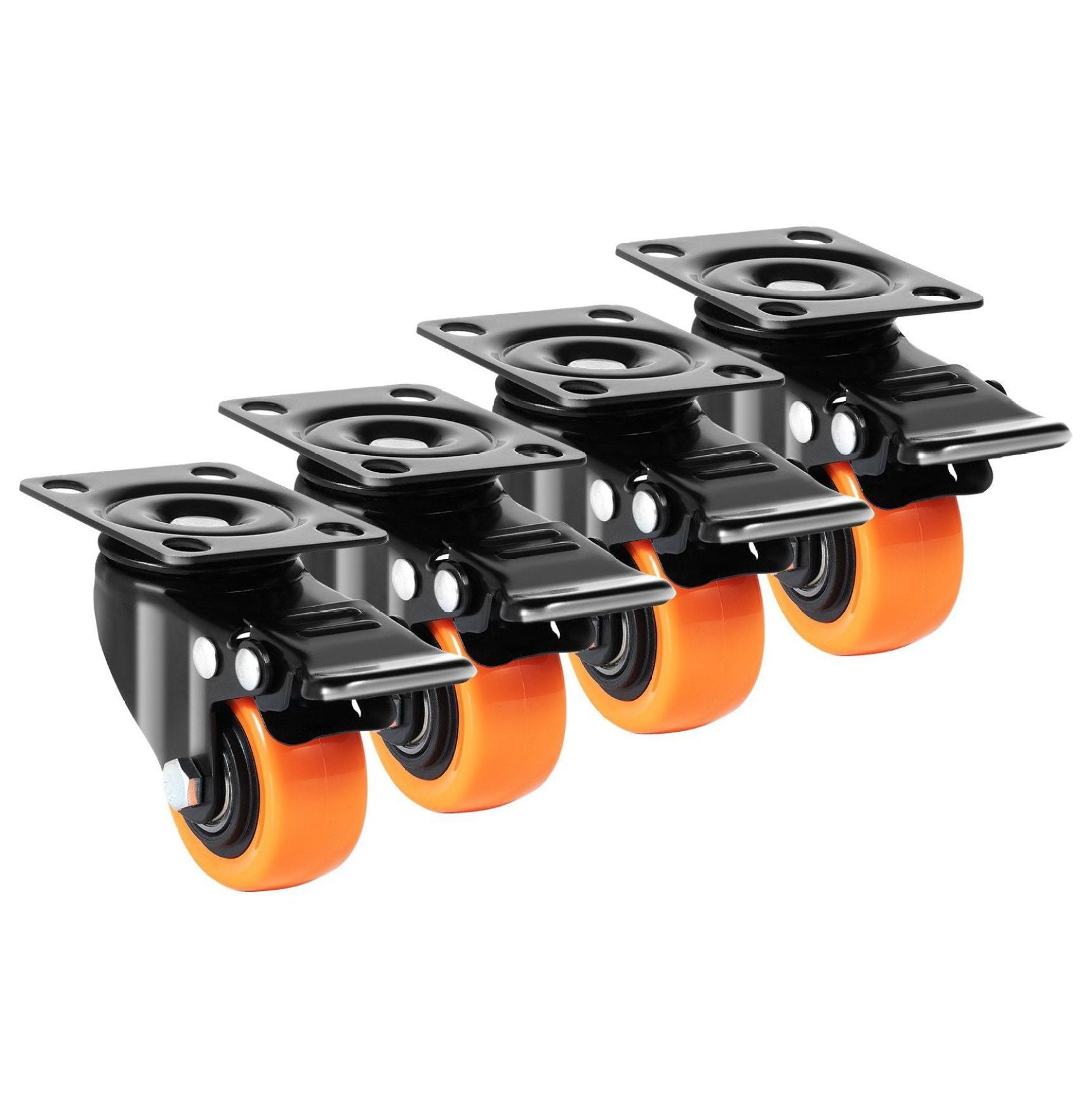 Caster Wheels 2 Inch - Set of 4 Swivel Plate Casters, 150lbs Capacity, Dual Locking, No Noise PVC Wheels for Furniture, Carts & Workbenches