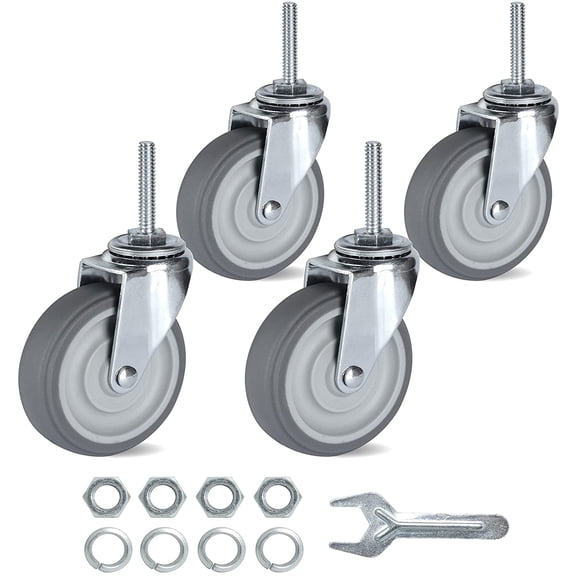 Caster Wheels 3 Inch Set of 4 Heavy Duty Threaded Stem Casters 5/16"-18x1-1/2 Swivel Rubber Industrial Castors Premium Wheels for Wire Shelving/Furniture/Carts Load Bearing 720 Lbs Gray