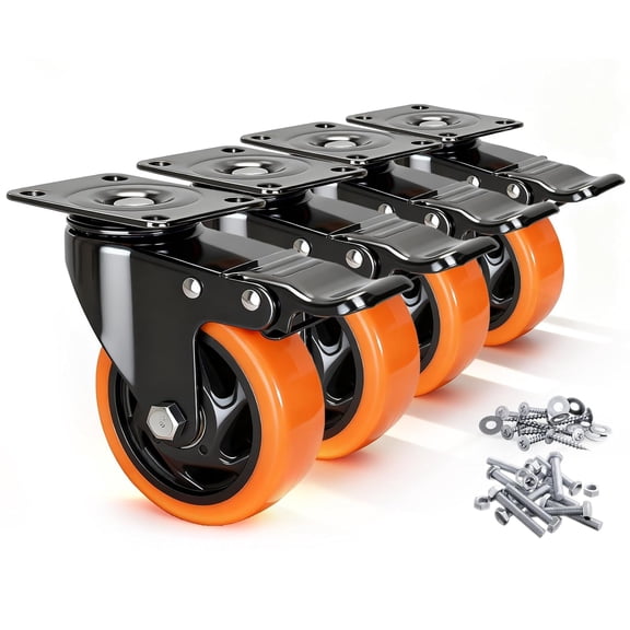 Caster Wheels, 4 Inch Caster Set of 4, Dual Locking PU Casters 2400LB, Swivel Casters for Furniture, Workbench & Tool Cart – Quiet, Floor Safe, Smooth Rolling