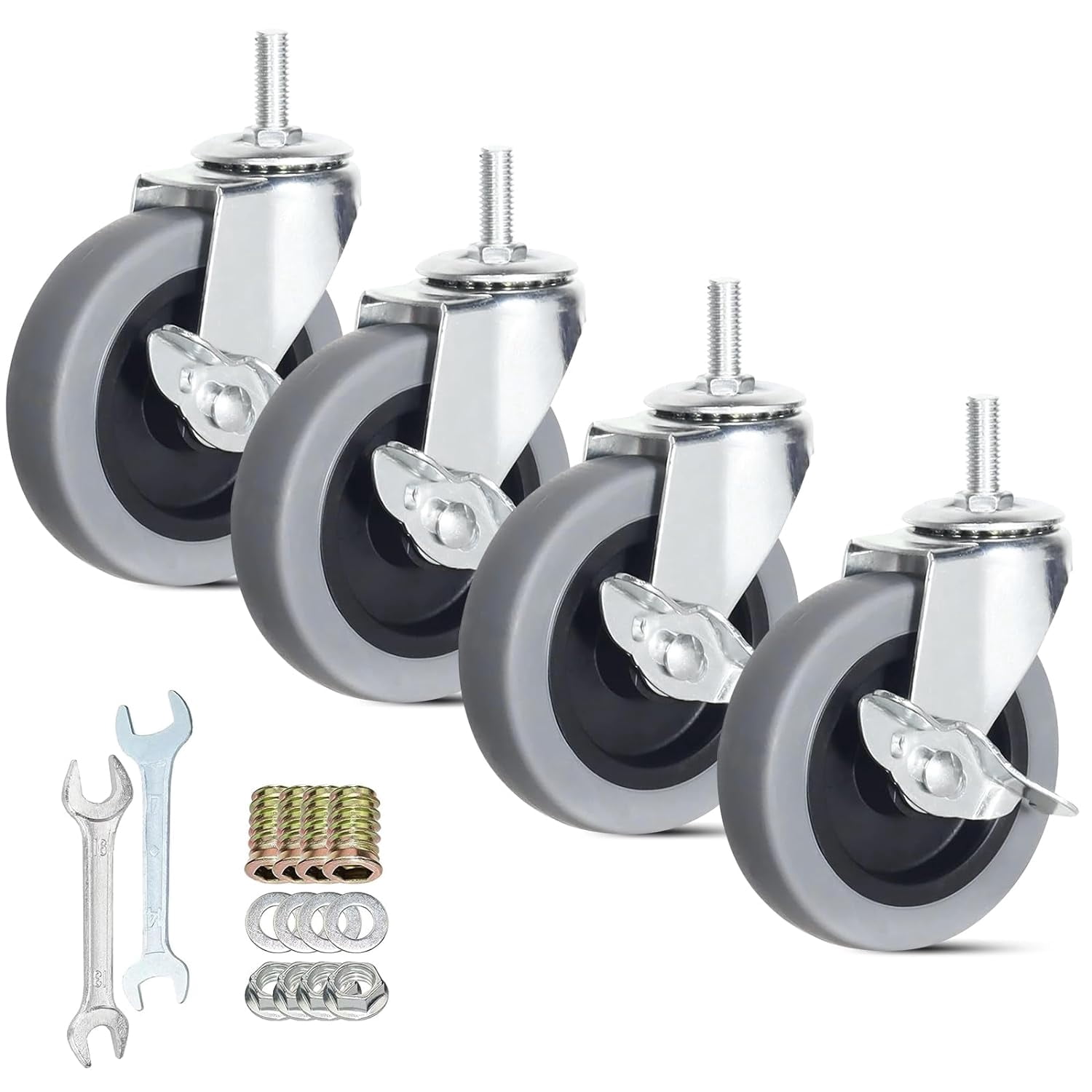 Caster Wheels, 4 Inch Heavy Duty Casters Threaded Stem Casters Set of 4 Locking Castor Wheels for Funiture, Workbench, Carts (M8-1.25×25mm, 4 Inch)