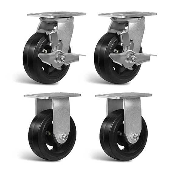 Caster Wheels, 5" Heavy Duty Industrial Casters Set of 4 with Load 3200lbs Capacity, Wheels for Trash/Garbage Can,Toolbox,Dolly (5 INCH, 2 Brake & 2 Rigid)