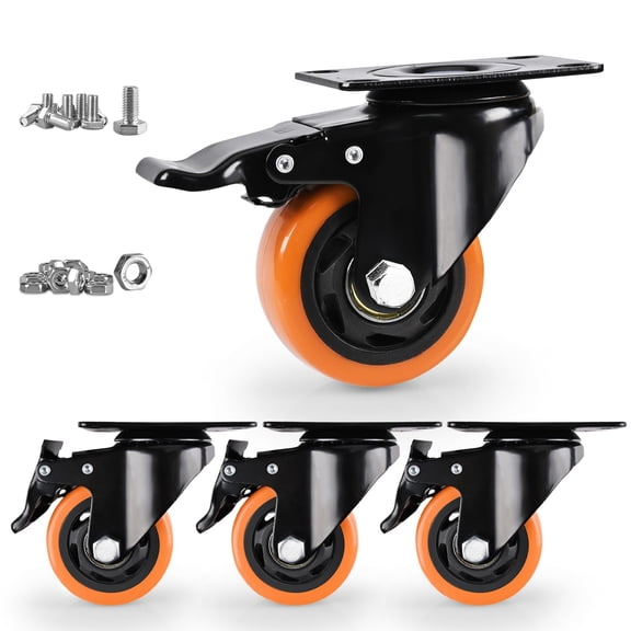 Caster Wheels Heavy Duty 3 Inch Casters Set Of 4 Locking Swivel For Cartniture And Workbench Orange