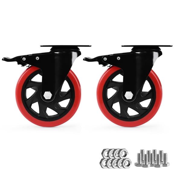 Caster Wheels Heavy Duty 5 Inch Casters Set Of 2 Locking Swivel For Cartniture And Workbench Red