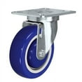 thumbnail image 1 of CasterHQ - 4" X 1-1/4" Swivel Caster | Blue Polyurethane ON POLYOLEFIN CORE Wheel | 300 LBS Capacity | Plate Size: 3-1/8" X 4-1/8", 1 of 9