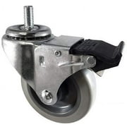 CasterHQ - 4" X 1.25" Gray Polyurethane ON POLYOLEFIN Wheel - Total Locking Swivel Caster - 1/2"-13x1" Threaded Stem - 350 LBS Cap