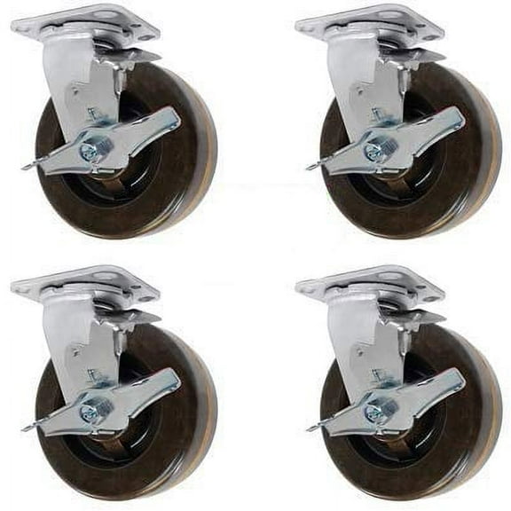 CasterHQ - 4" X 2" HIGH Temperature PHENOLIC Wheel | Swivel Caster Set of 4 | 2 with Brakes | 2,400 lbs Capacity per Set of 4