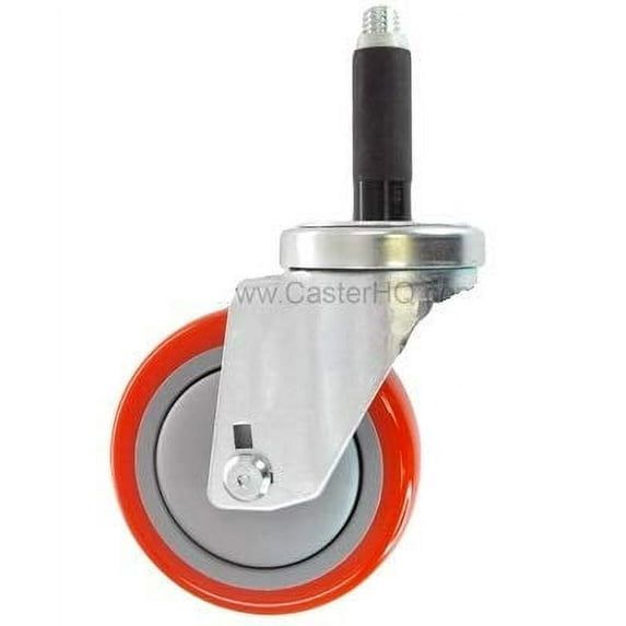 CasterHQ - 5" X 1-1/4" Swivel Caster | RED Polyurethane ON POLYOLEFIN Wheel | 1" Expanding STEM | 300 LBS Capacity