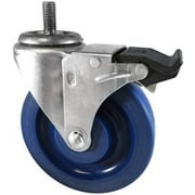 CasterHQ - 5" X 1.25" Blue Solid Polyurethane Wheel - 1/2"-13x1" Threaded Stem - Total Locking Swivel Caster - 350 LBS Cap