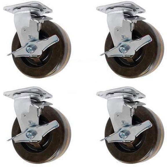 CasterHQ- 5" X 2" HIGH Temperature PHENOLIC Wheel | Swivel Caster Set of 4 | 2 with Brakes | 3,000 lbs Capacity per Set of 4
