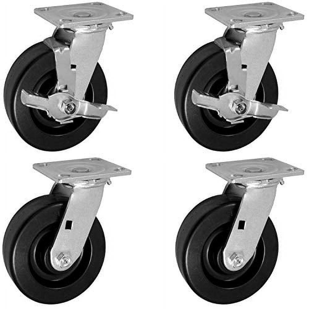 CasterHQ- 6" X 2" | 2 Swivel CASTERS with Brakes & 2 SWIVELS Set of 4 | PHENOLIC Wheel | 3,600 LBS Capacity