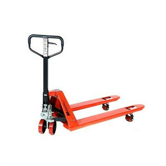CasterHQ - ML55C Heavy Duty Pallet Jack Truck | Wheels Polyurethane ON Steel | 50" Height | 27" Width | 48" Length | 5500 LB. Load Capacity | Orange Color