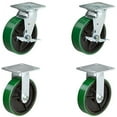 thumbnail image 1 of CasterHQ Set Of 4 Heavy Duty Casters - 6 inch x 2 inch Heavy Duty Caster Set - 2 Swivel with Brake / 2 Fixed - Green Polyurethane Tread on Steel Core Set of 4 Toolbox replacement Casters, 1 of 8