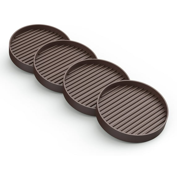 CasterMaster 3 inch Brown Furniture Caster Caps, Non-Slip Rubber Pads, Brown, Round, 4 pack, 3”x3”