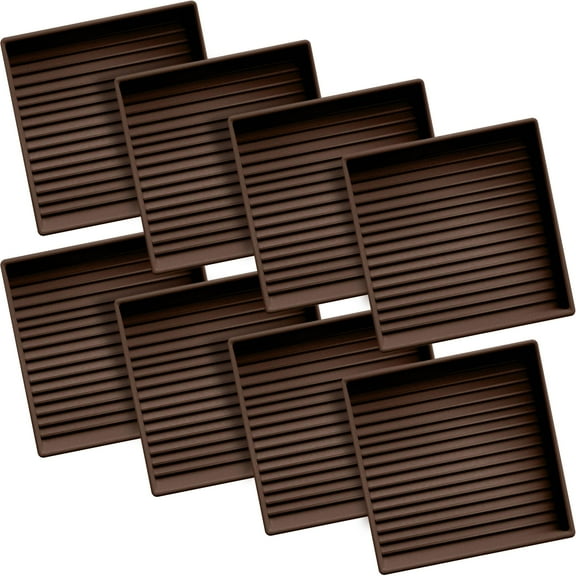 CasterMaster Non-Slip Rubber Furniture Caster Pads, 3" x 3", Brown, Square, Rubber, Anti-Slip, 8 Piece 3 inch