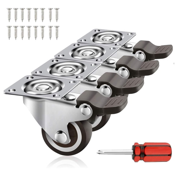 Casters Wheels, 2" Heavy Duty Set of 4 with Brake, No Floor Marks Silent Locking Workbench for Benches, Trolleys, Furniture, Carts, Dolly and