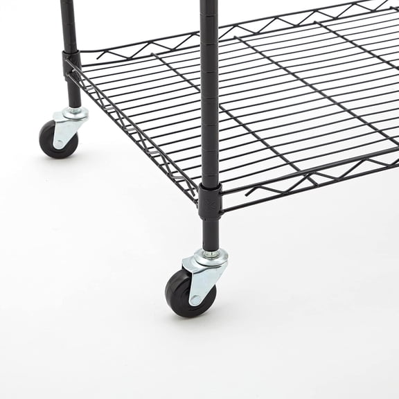 Casters for Wire Shelving, 2 Inch Threaded Stem Caster Wheels Set of 4, 1/4"-20 Stem with Brake, Heavy Duty Rubber Replacement Wheels for Rolling Cart, Shelving Racks, Workbench, Utility Cart