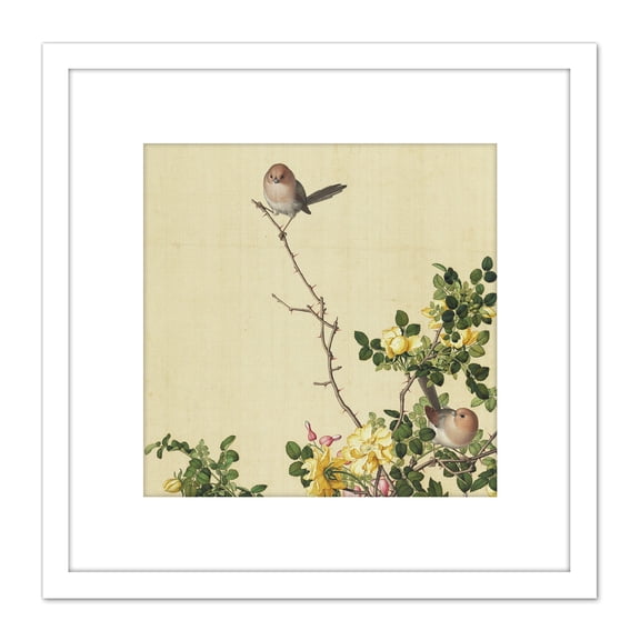 Castiglione Canary Rose Bird Painting 8X8 Inch Square Wooden Framed Wall Art Print Picture with Mount