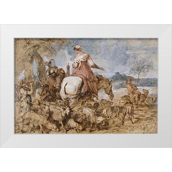 Castiglione, Giovanni Benedetto 14x11 White Modern Wood Framed Museum Art Print Titled - Pastoral Journey