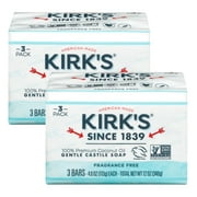 Castile Bar Soap by Kirk s, Clean Soap Premium Coconut Oil, 2 Pack, 3 Bars Per Pack