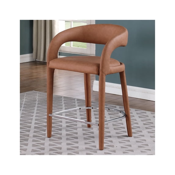 Castilla Cognac Brown Faux Leather Metal Counter Height Stool