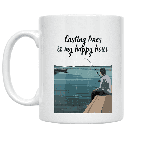 Casting Lines Is My Happy Hour - Fishing Enthusiast - 11 oz Ceramic Coffee Mug