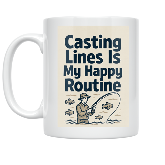 Casting Lines Is My Happy Routine - Fishing Enthusiast - 11 oz Ceramic Coffee Mug