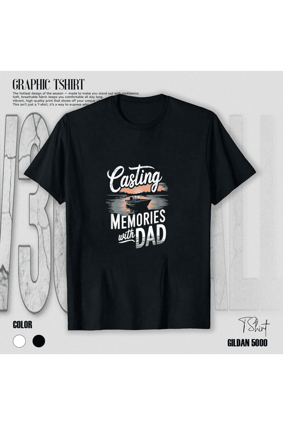 Casting Memories Dad Fishing Boat Lake Outdoor Moment Graphic Art Unisex T-Shirt, up to size 5XL