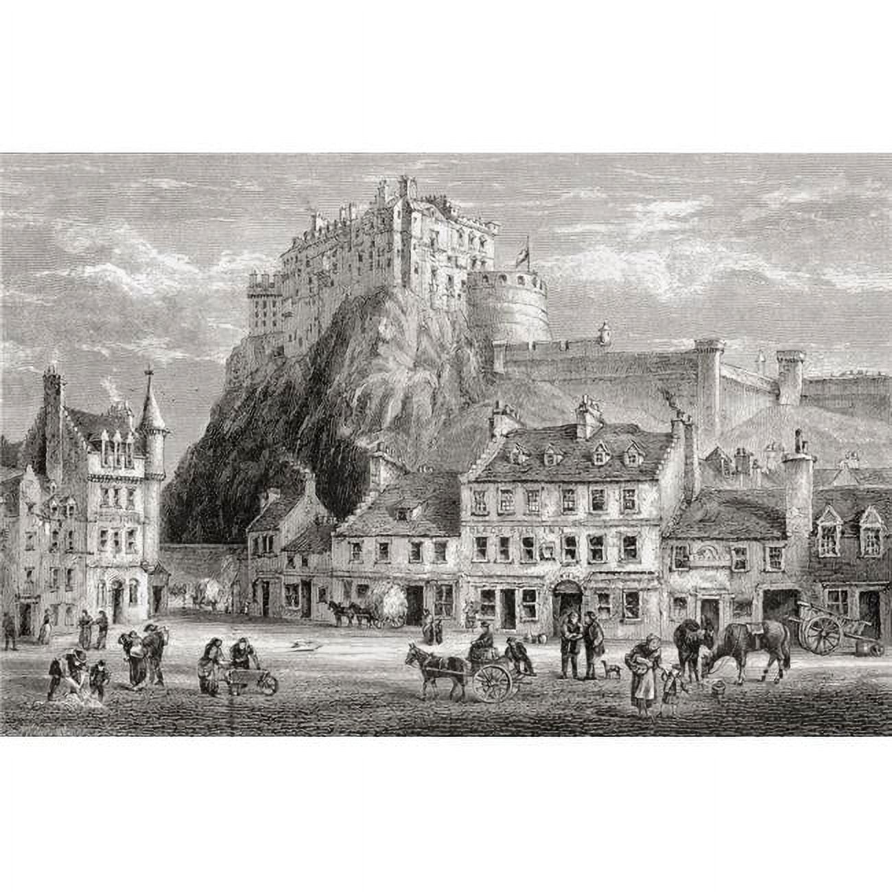 Castle and Grassmarket Edinburgh Black and White Print 18 x 11